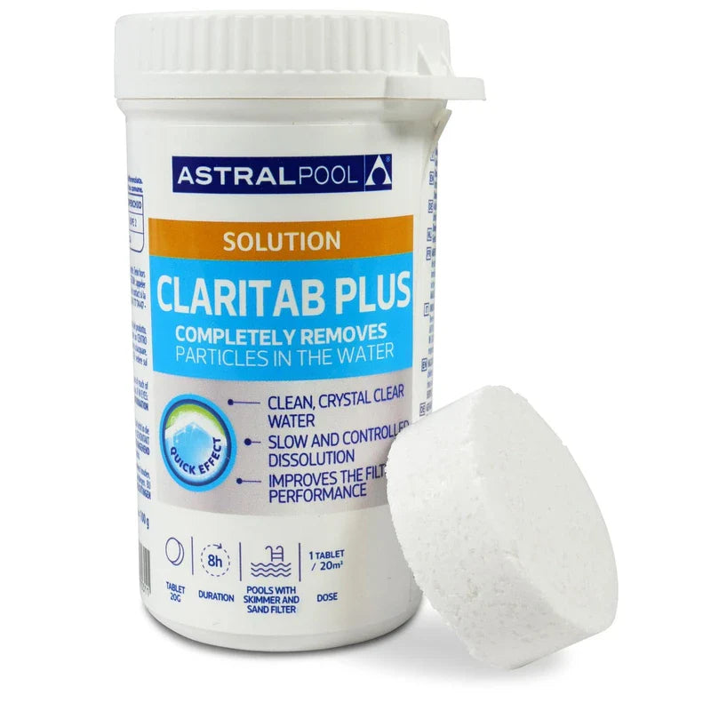Astral Pool Claritab 5 x 20 g Tablets - Highly Concentrated Flocculation Tablet with Double Effect Coagulation & Flocculation Water Filtration Slow Dissolving for Use in Skimmer Basket