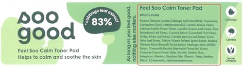 SOO Good Feel Soo Calm Pure Cotton Toner Pads 70 w/83% Cabbage Centella Asiatica Azulene - Sensitive Skin Soothe Pore & Sebum Control Korean Skincare