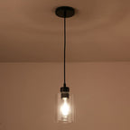 KLSS Modern Black Farmhouse Clear Glass Cylinder Pendant Light Fixture,Island Lights for Kitchen,Mini Pendant Lighting for Kitchen Island Decor - 4.75 Inch Shade 58 Inch Cord (Black 2 Pack)