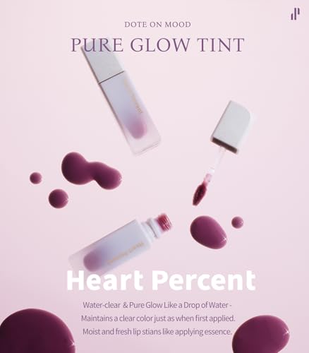Heart Percent Dote On Mood Pure Glow Tint, Watery & Lightweight Moisturizing Lip Stain Long Lasting Liquid Lipstick 6.8g, #04. Mauve