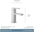 Moen Revyl Matte Black One-Handle Single Hole Modern Bathroom Sink Faucet with Optional Deckplate and Spring Loaded Drain Assembly, 84771BL
