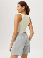 ODODOS Double Layer High Neck Crop Tank for Women Cloud Feeling Sleeveless Casual Yoga Cropped Tops