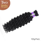 Human Braiding Hair Deep Wave Bulk Human Hair Braiding Hair Boho Hair For Braiding No Weft 100g (1Pack-2Bundles) 100% Human Hair Micro Braiding Hair For Bohe Braids (16inch, Natural Black)