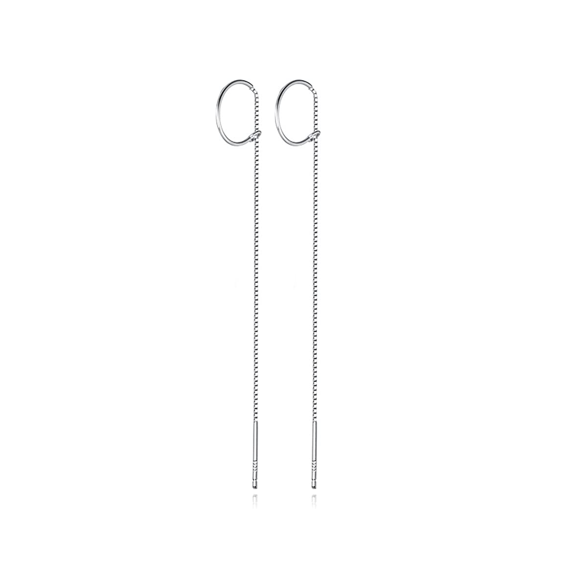 Reffeer Solid 925 Sterling Silver Chain Dangle Earrings Tassel for Women Teen Girls Long Dangle Earrings Minimalist Threader Earrings (A-Silver)