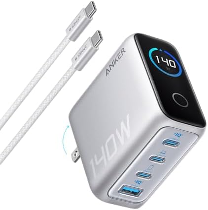 Anker Laptop Charger, 140W MAX USB C Charger, 4-Port Multi-Device Fast Charging, Advanced GaN Power Adapter, Intuitive Touch Controls, for MacBook, iPhone 16 Series, Samsung Galaxy, Pixel, and More