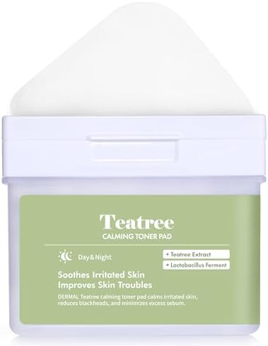 DERMAL Teatree Calming Toner Pad - Korean Toner Pad for Calming & Acne Improvement with Zinc PCA - Vegan Gauze Tencel Square Pads - High Capacity, 120 Sheets
