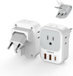 TESSAN European Travel Plug Adapter 2 Packs, Type C Europe Adaptor Foldable Plug 4 Outlets 3 USB(1 USB C PD 20W), US to Spain France Italy Germany Denmark Iceland European Travel Must Haves