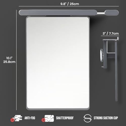 TAILI Shower Mirror Fogless for Shaving with Razor Holder, NO-Drilling & Removable Large Mirror Fogless Suction Wall Mounted, Shatterproof & Waterproof - for Men and Women(Grey)