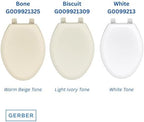 Gerber Elongated Toilet Seat with Cover, Soft Close, No Slam, Quick & Easy Install, Heavy-Duty Plastic, Adjustable Fit for Standard Elongated Toilets, Durable & Fade-Resistant, White G0099213