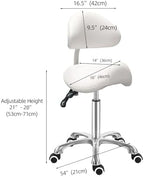 Antlu Saddle Stool Chair with Back Ergonomic Rolling Esthetician Seat for Salon Tattoo Shop Spa Dentist Clinic (Adjustable Backrest, White)