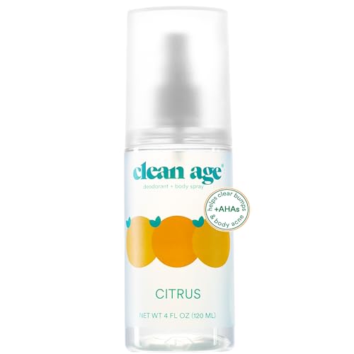 Aluminum Free Deodorant & Body Spray for Whole Body - Citrus 4oz - Clean Deodorant and Body Spray for Teen Boys and Girls -With AHA Fights Body Acne-Formula Specific Body Spray for Teens
