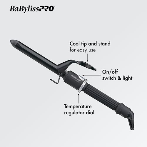BaByliss Pro Spring Curling Iron, Porcelain Ceramic Professional For Multiple Hair Types, Reaches 430 Degrees for Loose Long Lasting Curls