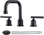 WOWOW Two Handles Widespread 8 inch Bathroom Faucet Black 3 Pieces Basin Faucets 360 Degree Swivel Spout Lavatory Sink Faucet