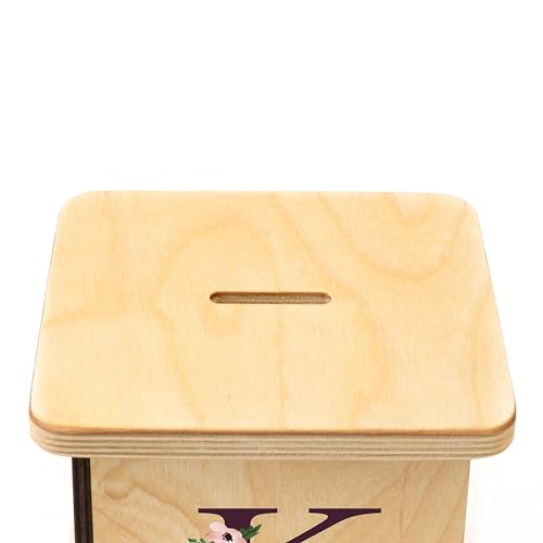 Wooden Piggy Bank for Kids and Adults, Personalized Gift Handmade in USA by BloomOwl, Custom Piggy Bank, Personalized Banks for Kids, Gifts for Baby Boys and Girls (Plum Floral)