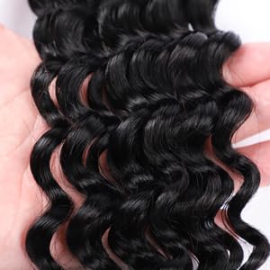 Human Braiding Hair Deep Wave Bulk Human Hair Braiding Hair Boho Hair For Braiding No Weft 100g (1Pack-2Bundles) 100% Human Hair Micro Braiding Hair For Bohe Braids (16inch, Natural Black)