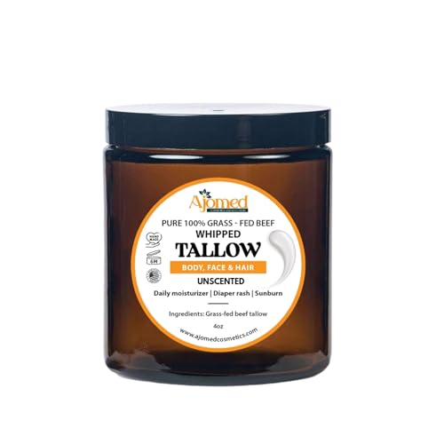100% Pure Whipped Tallow Cream - Organic tallow skincare handmade grass fed beef tallow balm for skin Butter- tallow Face Body eczema| Tallow skincare cream-4 floz (UNSCENTED)