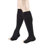 Truform 20-30 mmHg Compression Microfiber Stockings for Men and Women, Knee High Length, Open Toe, Black, Large