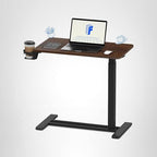 FLEXISPOT H7 Adjustable Overbed Bedside Table with Wheels Pneumatic Mobile Standing Desk Laptop Desk Rolling Computer Cart Movable Table Hospital Home Use(27.6" W x 15.7" D, Mahogany Table)