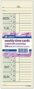 Adams Time Cards, Weekly, 2-Sided, Overtime Format, Named Days, 3-3/8" x 9", Manila, Green/Red Print, 200-Count (9791-200)