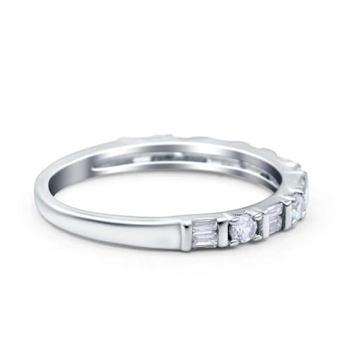 Drizzle Jewels 1Ct Round & Baguette Lab Created Diamond Tension Half Eternity Wedding Band Ring, 14K White Gold Finish (White, 9.25)