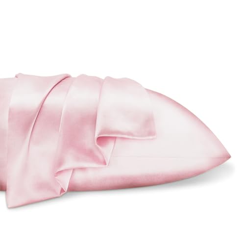 Mulberry Silk Pillowcases for Women - Premium 100% Silk Pillowcases for All Hair Types - Made in USA Silk Pillow Covers - Silk Pillowcases for Frizz Prevention (Pink, Queen)