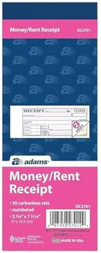 Adams Money and Rent Receipt Book, 2-Part, Carbonless, 2.75 x 7.19 Inch, 50 Sets, White and Canary (DC2701)