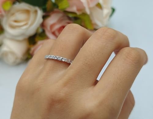 Drizzle Jewels 1Ct Round & Baguette Lab Created Diamond Tension Half Eternity Wedding Band Ring, 14K White Gold Finish (White, 9.25)
