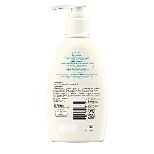 Aveeno Calm + Restore Body Moisturizer Gel for Sensitive Skin, Lightweight Moisturizer to Help Heal Dry Skin with Aloe Vera, Prebiotic Oat and Pro-Vitamin B5, Fragrance Free, 12 OZ