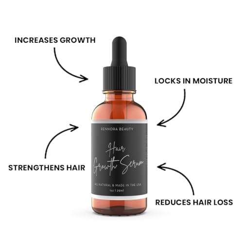 Rennora Hair Growth Serum with Organic Herbs and Natural Vitamins, Peppermint Oil, Stinging Nettle, and Rosemary Oil, No Chemicals, Formulated for Hair Regrowth (1oz per bottle, 2 Pack)