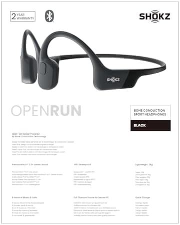 SHOKZ OpenRun - Open-Ear Bluetooth Bone Conduction Sport Headphones, Sweat Resistant Wireless Earphones for Workouts and Running, Built-in Mic, with Hair Band, Black