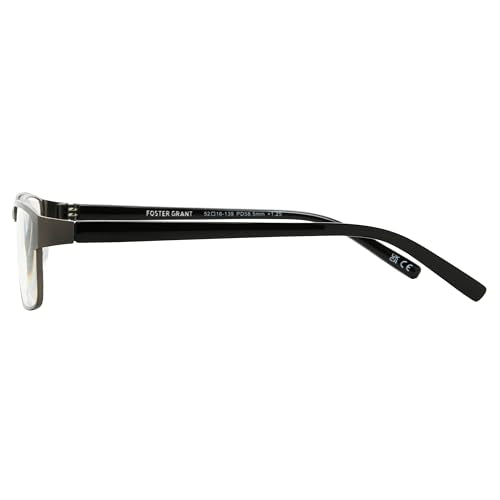 Foster Grant Men's Leo Square Reading Glasses, Gunmetal/Transparent, 59 mm + 2