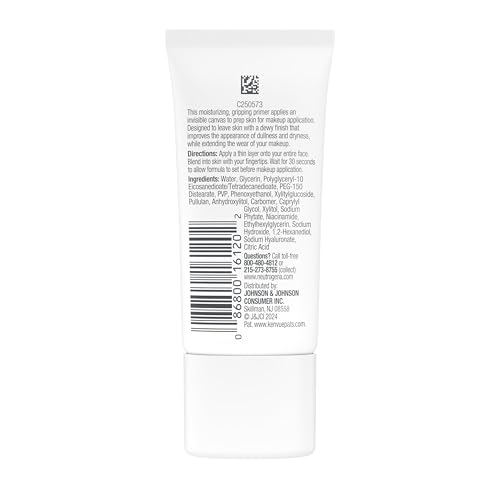 Neutrogena Hydro Boost Hydrating Grip Primer, Gripping Face Primer with Purified Hyaluronic Acid Locks Makeup in Place while Hydrating Skin, Gel Primer Appears Invisible When Dry, 1.0 oz