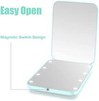 wobsion Small Mirror with Lights,LED Compact Makeup Mirror,1x/3x Mini Travel Mirror with Magnification,Portable Hand Held Mirror for Purse,Pocket,Gifts for Girls,Cyan