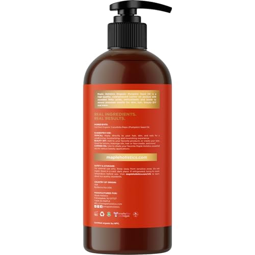 Pumpkin Seed Oil Organic Certified - 100% Pure Organic Pumpkin Seed Oil for Hair Growth and Anti Aging Face Oil - Organic Hair Oil for Dry Hair and Growth - Virgin Cold Pressed & Unrefined (16oz)