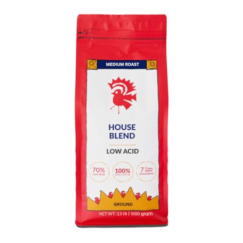 Puroast Low Acid Coffee Ground House Blend, Medium Roast, Certified Low Acid Coffee, 5.5+ pH, Gut Health, 2.2 LB, Higher Antioxidant, Smooth for Espresso, Iced Coffee