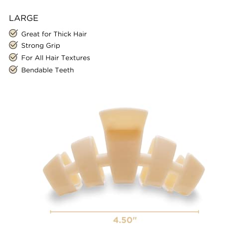 TELETIES - Large Hair Clip - Strong Grip, Bendable Teeth, Comfortable Curved Design - Ideal for Thick Hair - For All Hair Textures - Almond Beige