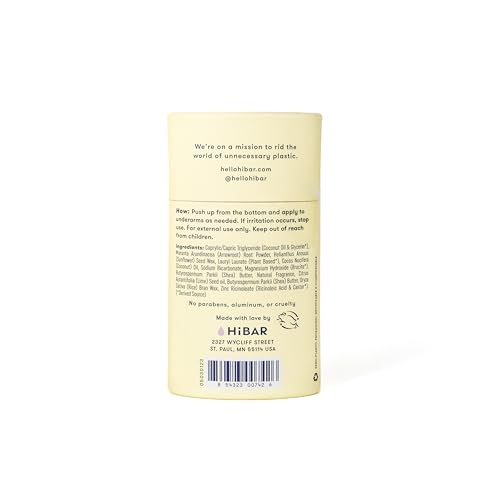 HiBAR - Lavender & Jasmine Plastic Free Deodorant - Natural Deodorant - All-Day Protection - With Sunflower Seed Wax, Rice Bran & Shea Butter - Plastic, Paraben & Aluminum-Free - Vegan - 3 Pack