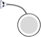 JiBen Flexible Gooseneck LED Lighted 10X Magnifying Makeup Mirror with Power Locking Suction Cup and 360 Degree Swivel, Portable Cordless Travel and Home Bathroom Vanity Mirror