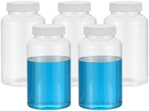 PATIKIL 5 Pcs 500ml Reagent Bottles, PET Wide Mouth Round Bottles with Screw Cap for Lab Water Reagent Liquids Solid Sample Storage Seal, Transparent