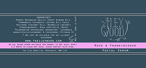 Rose and Frankincense Face Serum - 100% Natural, Vegan, Moisturising, Anti Ageing, Wrinkle and Line Reducing Ingredients, Cruelty Free, Palm Oil Free, Plastic Free, Handcrafted in the UK - 20ml