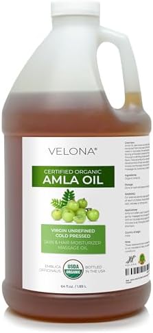 velona Amla Oil USDA Certified Organic - 64 Fl Oz | 100% Pure and Natural Carrier Oil | Extra Virgin, Unrefined, Cold Pressed