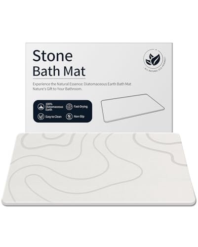 ZIKIBL Stone Bath Mat Diatomaceous Earth Shower Mat Non-Slip Super Absorbent Diatomite Stone Mats for Bathroom Floor/Ktichen Cuonter Quick-Drying Easy to Clean Light White