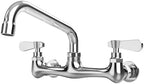 Kitchen Faucet Wall Mount Commercial Sink Faucet Kitchen Utility Laundry 8“ Swivel Spout 2 Dual Handle Restaurant Chrome Mixer Tap