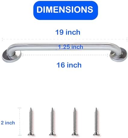 16' Peened Grip Stainless Steel Grab Bars | ADA Safety Bars for Seniors, Handicap, Elderly - Holds Up to 400lbs, For Bathtubs and Showers