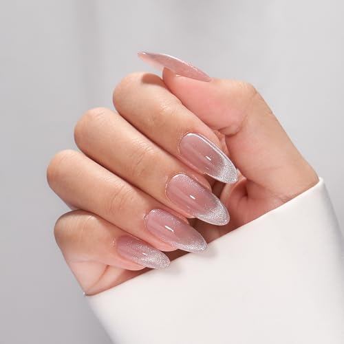 BTArtbox Press On Nails Almond - Spring Cat Eye Press On Nails Medium, French Tip Soft Gel Nails for Daily Nail Art, Fake Nail Extensions In 15 Sizes - 30 Fake Nails Kit