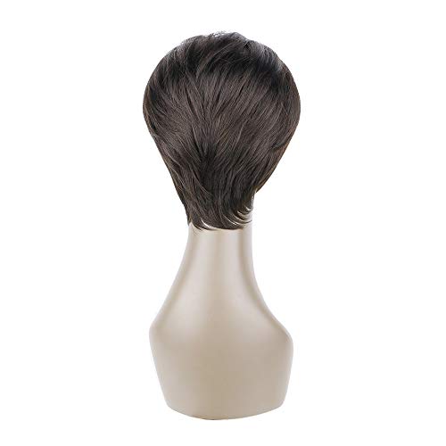 QUEENTAS Short Brown Pixie Cut Wig with Bangs Layered Straight Heat Resistant Synthetic Short Hair Hair Wigs for White and Black Women Daily Use (Black Cherry)