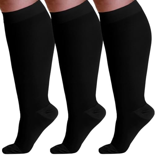 ABSOLUTE SUPPORT (3 Pairs) Wide Calf Graduated Support Opaque Compression Knee High Socks for Women and Men 20-30mmHg | For Embolism, Arthritis, Post Surgery, Swelling - Black, 5X-Large - A501BL8-3