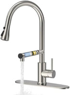FEELSO Kitchen Faucets, Upgraded Filter Water Kitchen Faucet with Pull Down Sprayer, Brushed Nickel Stainless Steel High Arc 1 Or 3 Hole Kitchen Sink Faucet for Remove Chorine, Harmful Substances