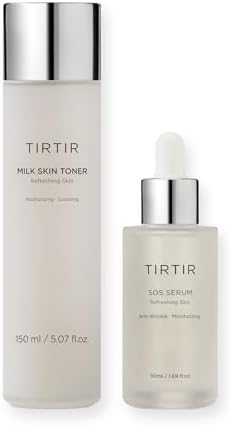 TIRTIR Daily Hydration Set - Milk Skin Toner + SOS Serum, Rice Bran Extract, Chamomile, Radiant Glow | Fragrance Free, Mineral Oil Free, Fungal Acne Safe…