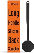 iTokGoK® Premium Silver-Infused Silicone Back Scrubber with Long Handle Back Brush for Shower,Back Brush Long Handle for Men and Women,Ergonomic No-Slip Handle, Long-Lasting (Black)